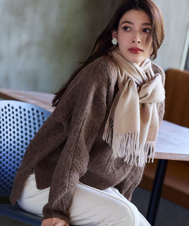 Tiaclasse 【洗える】ケーブル柄編みニットプルオーバー ブラウン