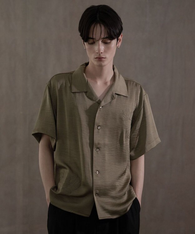 WEGO サテン刺繍シャツ（SS） カーキ