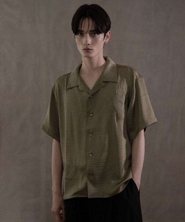 WEGO サテン刺繍シャツ（SS） カーキ