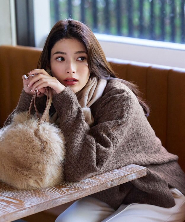 Tiaclasse 【洗える】ケーブル柄編みニットプルオーバー ブラウン