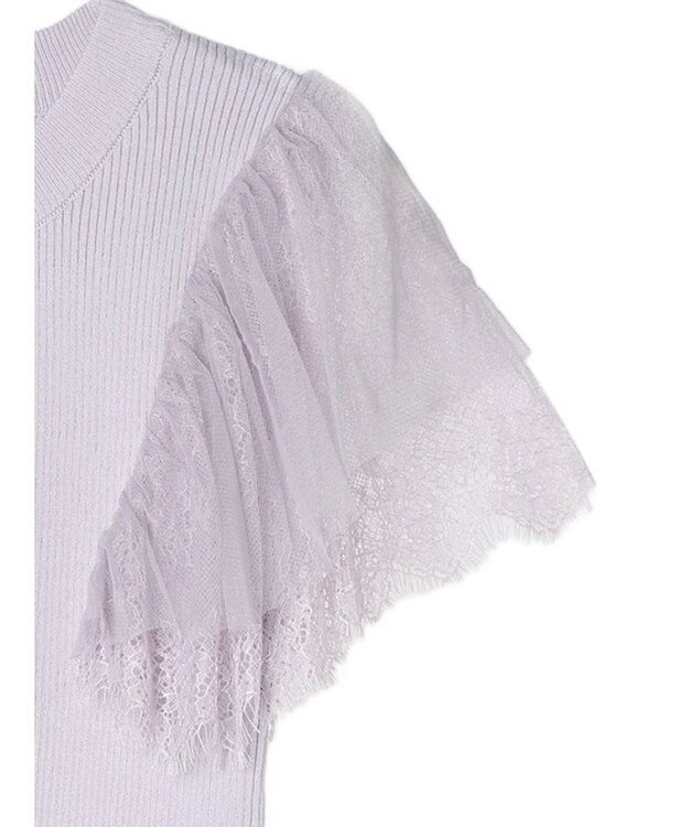 earth music&ecology 袖レースリブニットプルオーバー Lavender