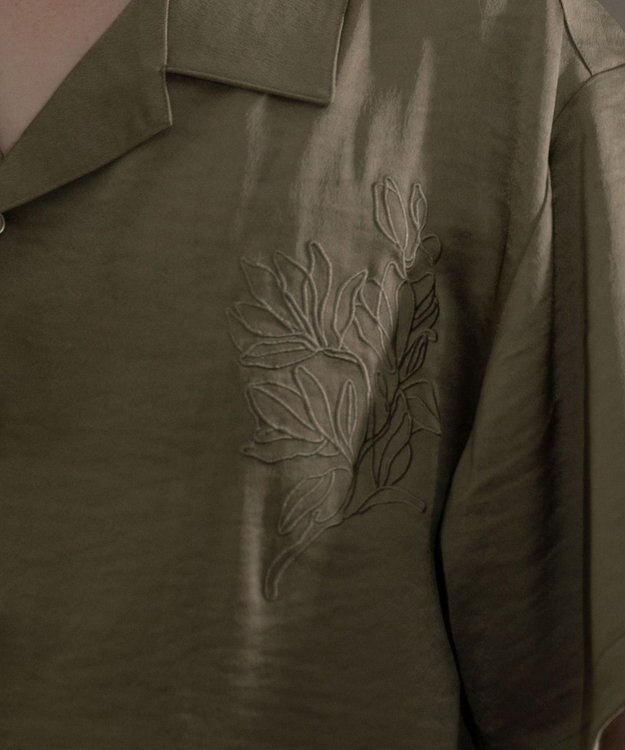 WEGO サテン刺繍シャツ（SS） カーキ