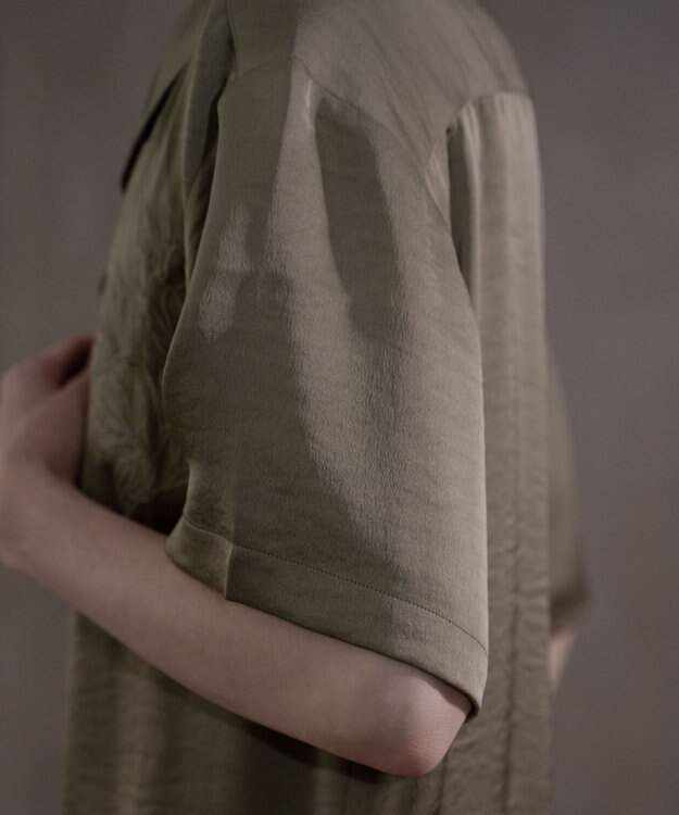 WEGO サテン刺繍シャツ（SS） カーキ