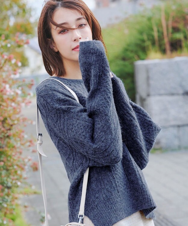 Tiaclasse 【洗える】ケーブル柄編みニットプルオーバー ブルー