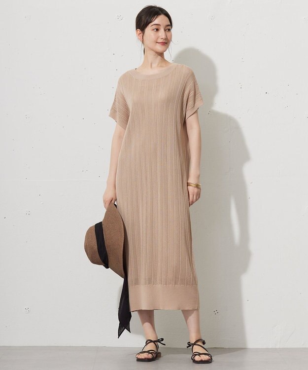 自由区 【ワコールコラボ】【カタログ掲載・洗える】レーシーニット ドレス ベージュ