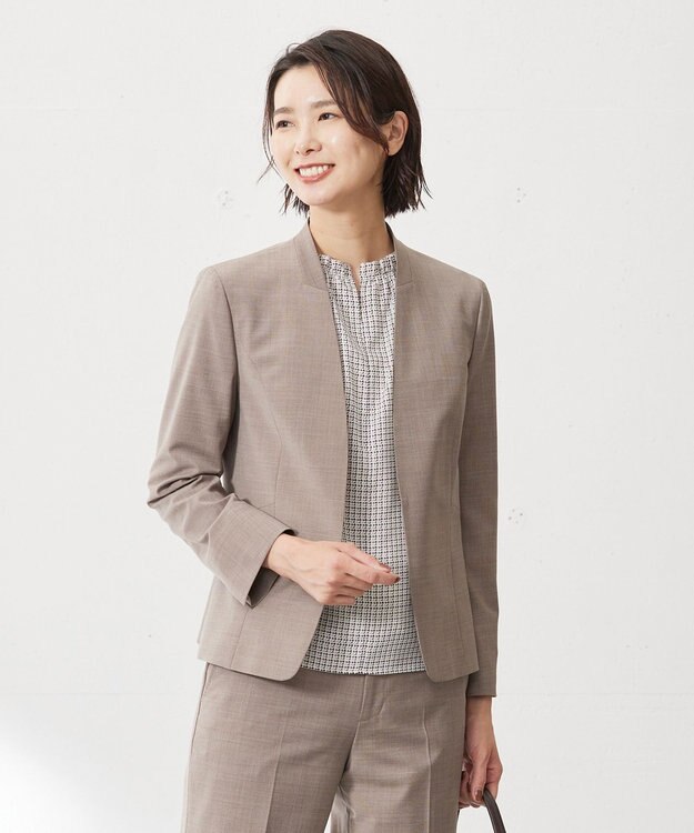 J.PRESS LADIES L 【セットアップ対応】BAHARIYE PINHEAD ノーカラー ジャケット ブラウン系