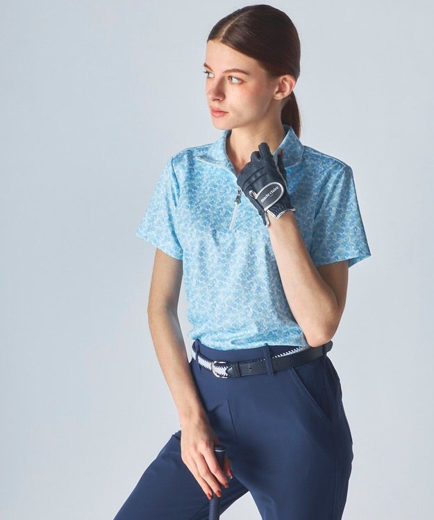 FILA GOLF／marie claire 【marie claire SPORT】小花柄ハーフジップ半袖シャツ ブルー