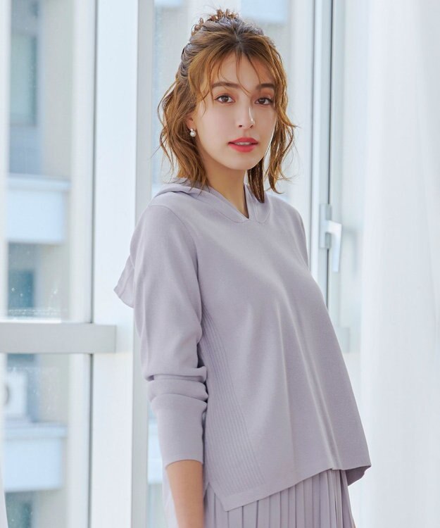 Tiaclasse 【洗える】サマーニットフードパーカートップス ラベンダー