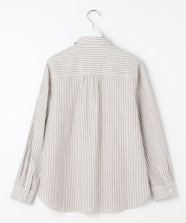 J.PRESS LADIES S リネンMIX ストライプ シャツ ブラウス ブラウンストライプ系