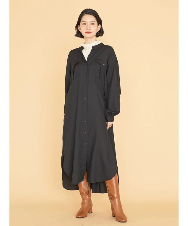 AMERICAN HOLIC イージーケアＷポケットシャツワンピース Black