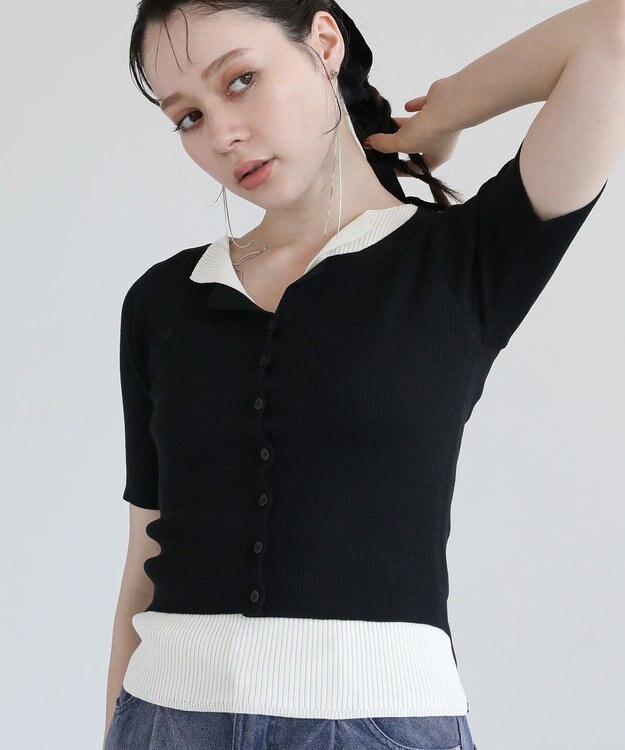 Green Parks ・Ｐｅｔｉｔ　Ｆｌｅｕｒ　バイカラーレイヤードニット Black