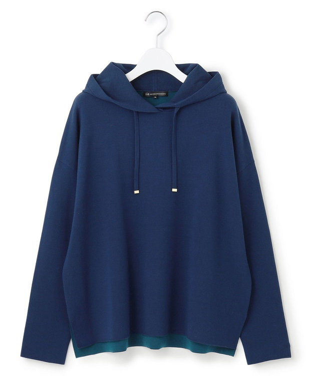 23区 L 【洗える】ダブルフェイスニット パーカー ブルー系