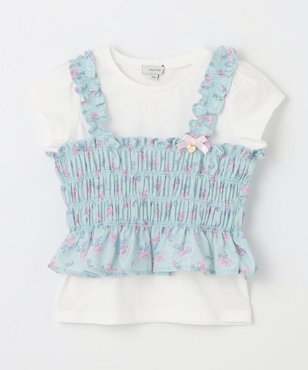 ANY KIDS フラワー×リボン ビスチェ付きTシャツ ミント