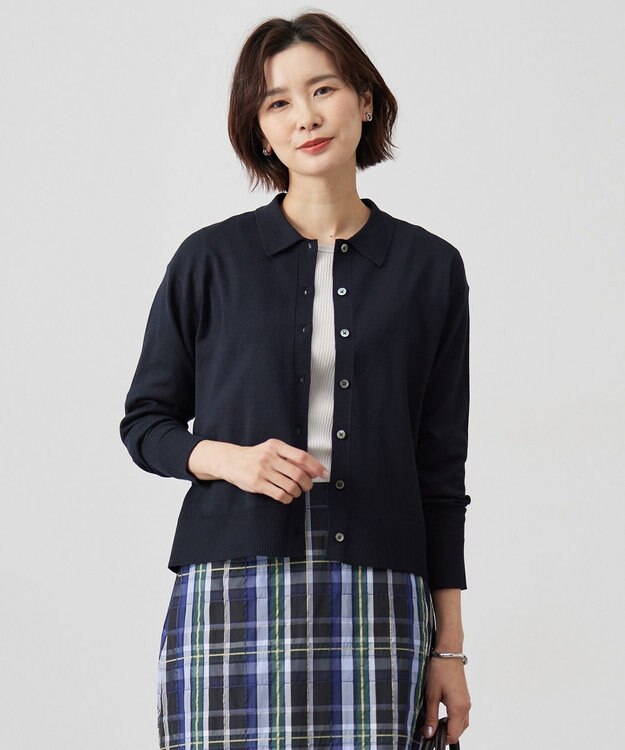 J.PRESS LADIES S 【洗える】ニットポロ カーディガン ネイビー系