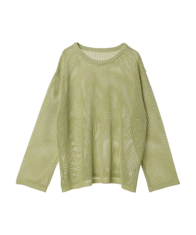 earth music&ecology ラメメッシュプルオーバー Lime Green