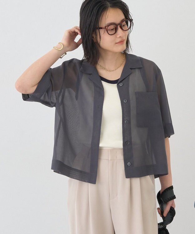 AMERICAN HOLIC シアーショート丈開襟シャツ Charcoal Gray