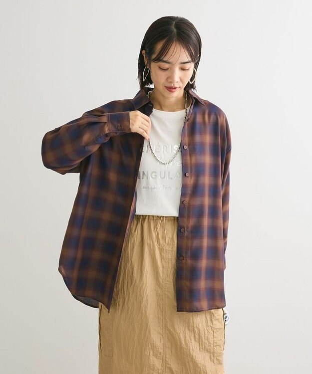 Green Parks オンブレーチェックライトシャツ Brown