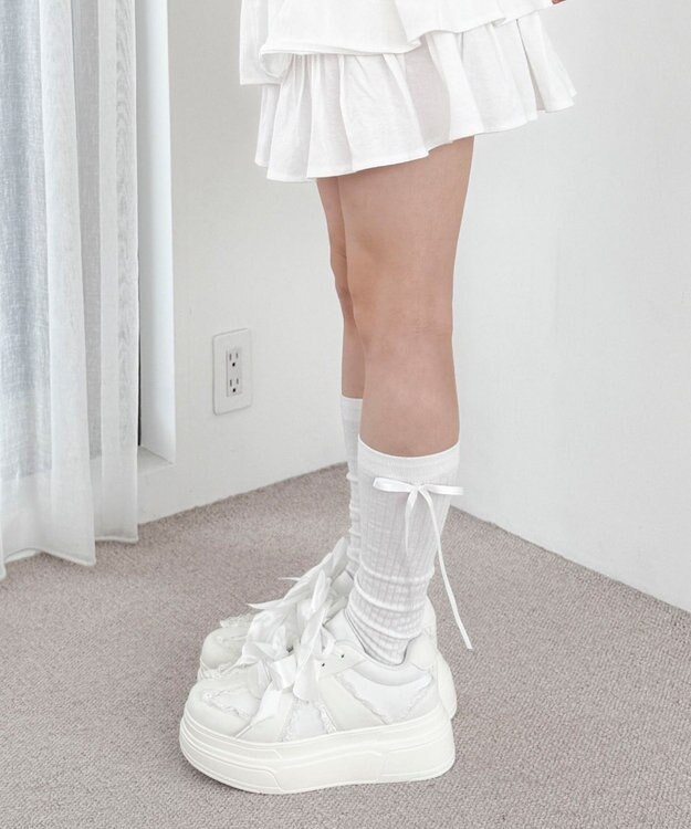 WEGO ダブルリボンフリルスニーカー ホワイト