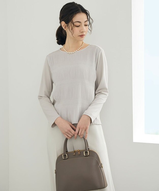 自由区 プリーツコンビジャージ ブラウス グレージュ