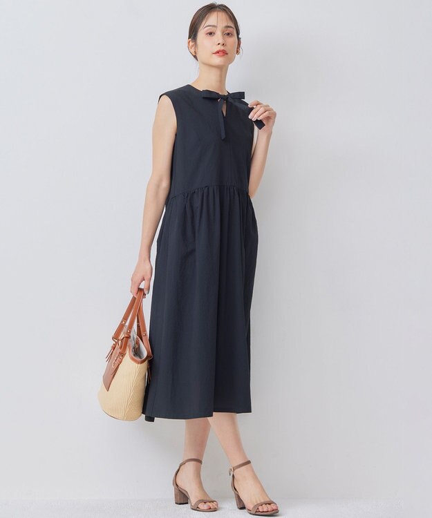 組曲 サッカーストレッチ ボウタイワンピース ブラック系