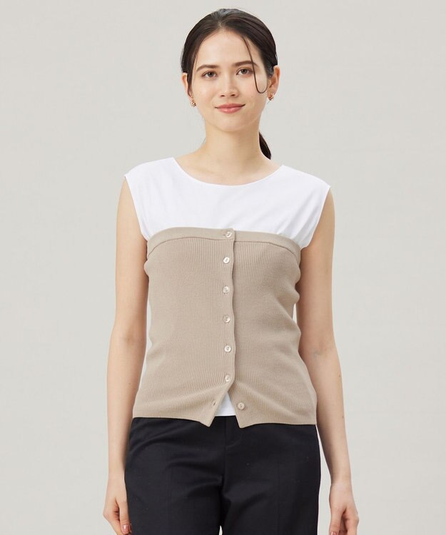 自由区 【洗える】ドライコットンハイゲージニット ビスチェ ベージュ