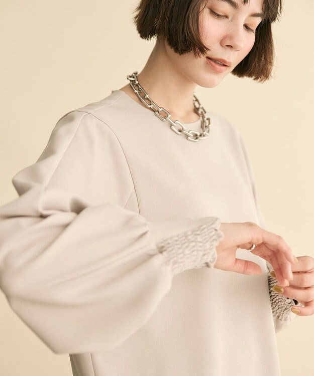 #Newans 【洗濯機可】シャーリングカフスパウダリーブラウス ベージュ