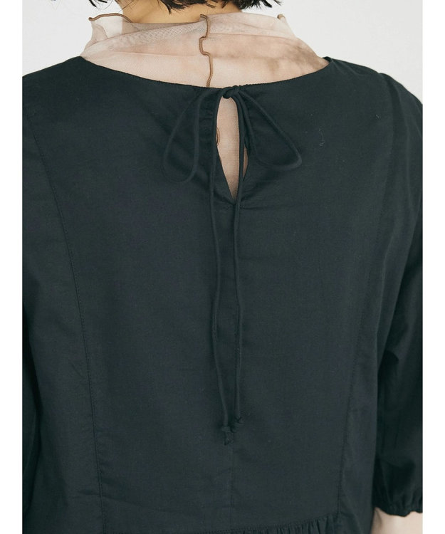 CRAFT STANDARD BOUTIQUE インド綿パフスリーブギャザーワンピース Black