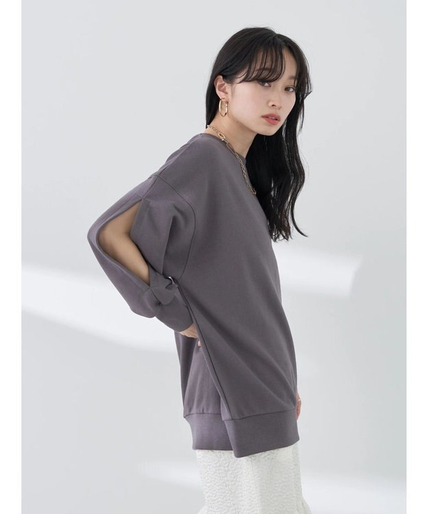 earth music&ecology 袖スリットスウェット Charcoal Gray