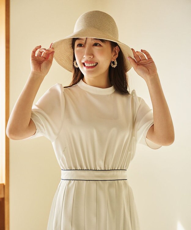 #Newans 【UVカット/洗える】〈花乃まりあさんコラボ〉リボン2本つきサマーハット ベージュ