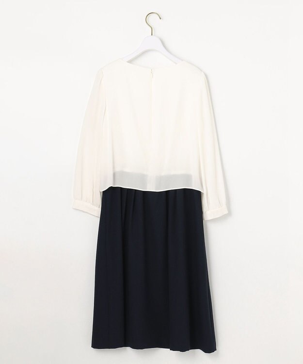 ANY SIS 【洗える】レースコンビバックサテン ワンピース ネイビー