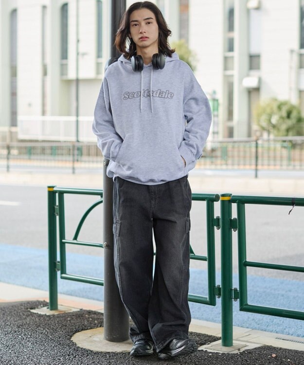 WEGO 【ユニセックス着用ITEM】エンボスステッチロゴプルパーカー アッシュグレー