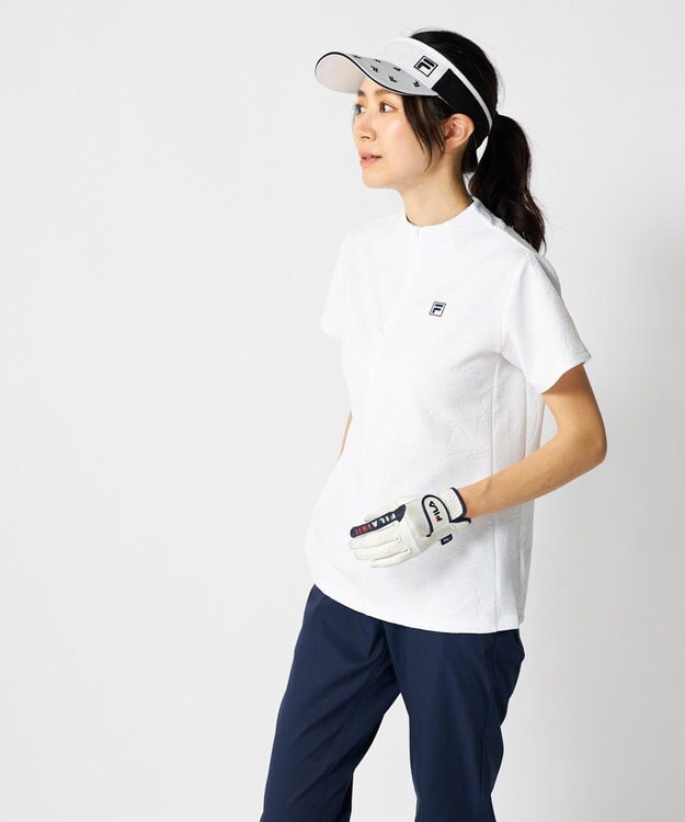 FILA GOLF／marie claire 【FILA GOLF】 チェッカーフラッグ柄エンボス半袖シャツ ホワイト