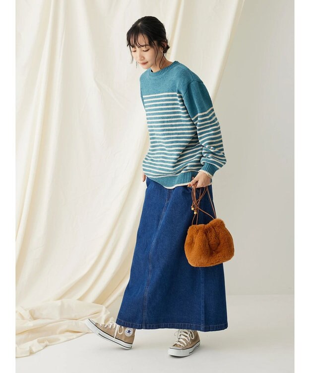 CRAFT STANDARD BOUTIQUE 洗えるモールニットボーダープルオーバー Blue