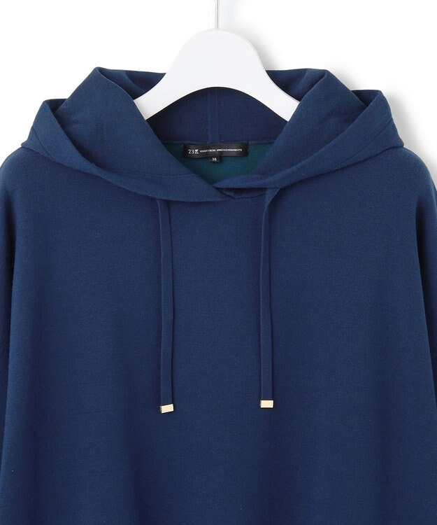 23区 L 【洗える】ダブルフェイスニット パーカー ブルー系