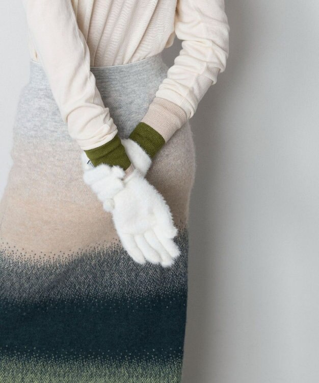 TRICOTE BORDER ASYMMETRY GLOVES／ボーダーアシンメトリーグローブ 90WHITE