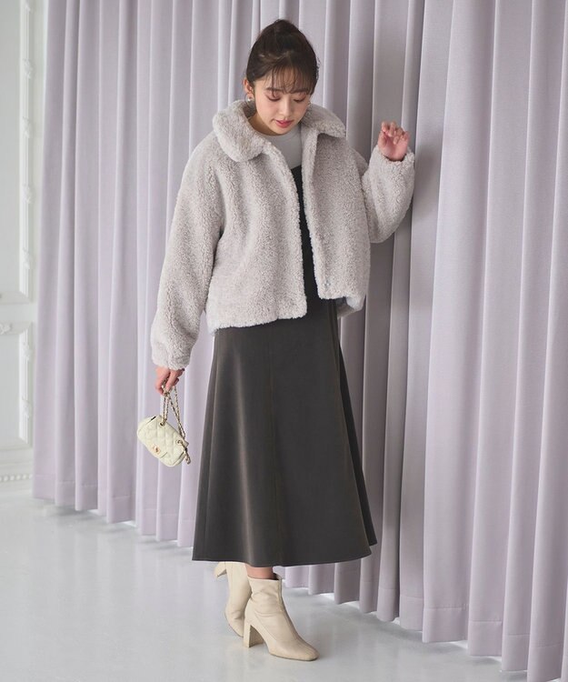 Feroux 【2WAY】パールストラップベロア ジャンスカ ライトグレー系