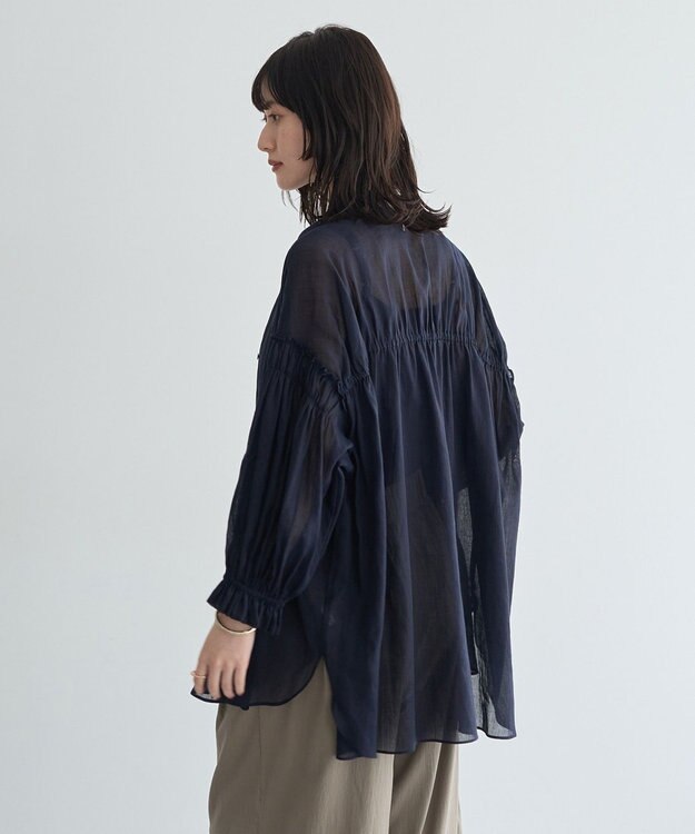 YECCA VECCA 綿麻シアーボリュームギャザーシャツ Off White