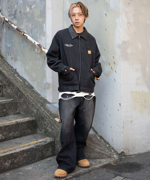 WEGO ワーカーズダブルニーデニムパンツ デニムブラックソノタ