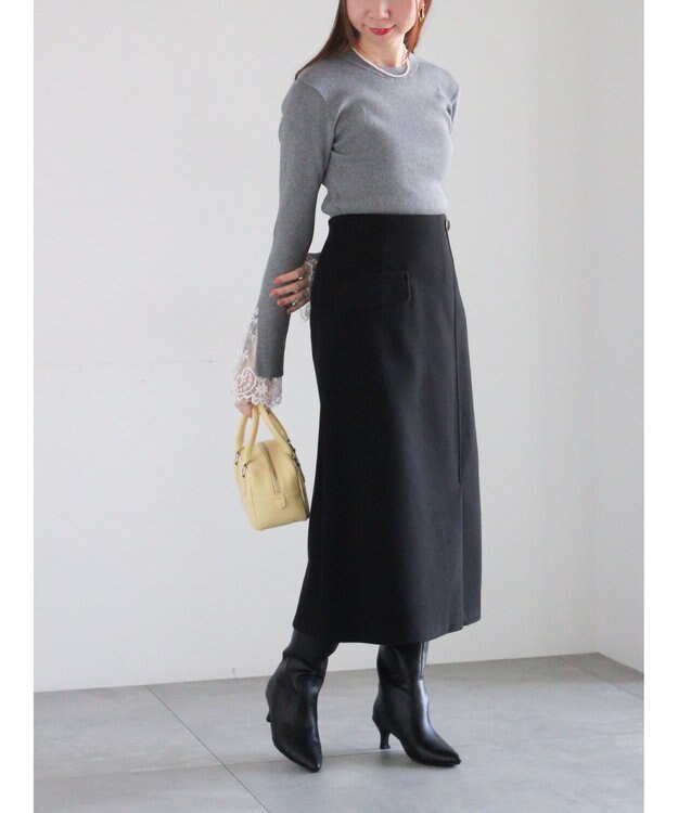 Te chichi レースカフスレイヤードニット グレー