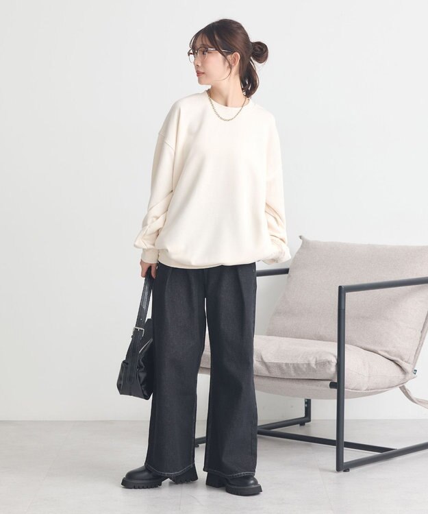 earth music&ecology サイドリブロゴスウェット Ivory