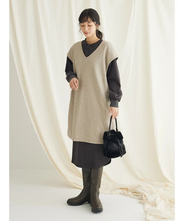 CRAFT STANDARD BOUTIQUE コーデュロイリブ付きワンピース Ivory