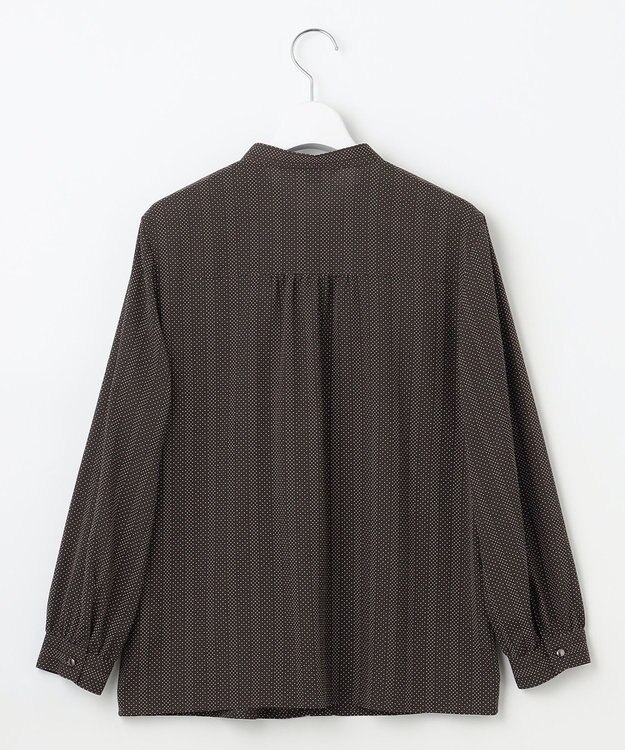 J.PRESS LADIES S 【洗える】ドットデシンプリント ボウタイ バンドカラー ブラウス ダークブラウン系