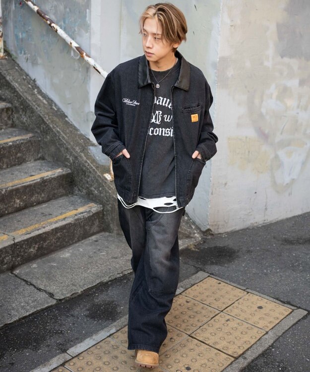 WEGO ワーカーズダブルニーデニムパンツ デニムブラックソノタ