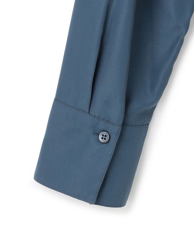 ICB 【洗える】 スパンローンプリーツ バンドカラーシャツ ダルブルー系