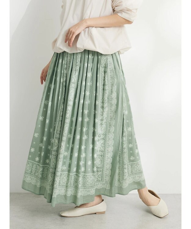 CRAFT STANDARD BOUTIQUE パネル柄マキシギャザースカート Light Green