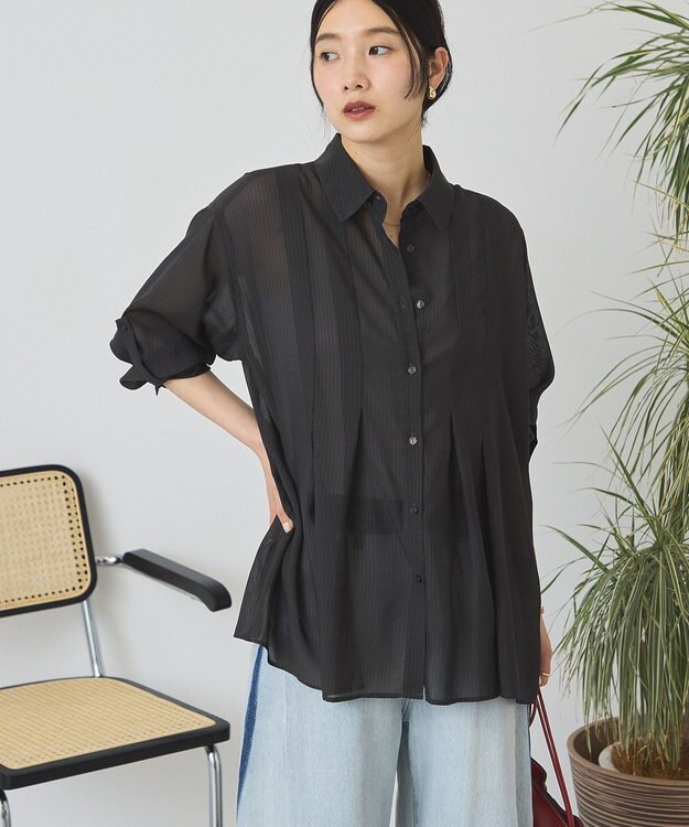 AMERICAN HOLIC ウエストタックシアーストライプシャツ Black