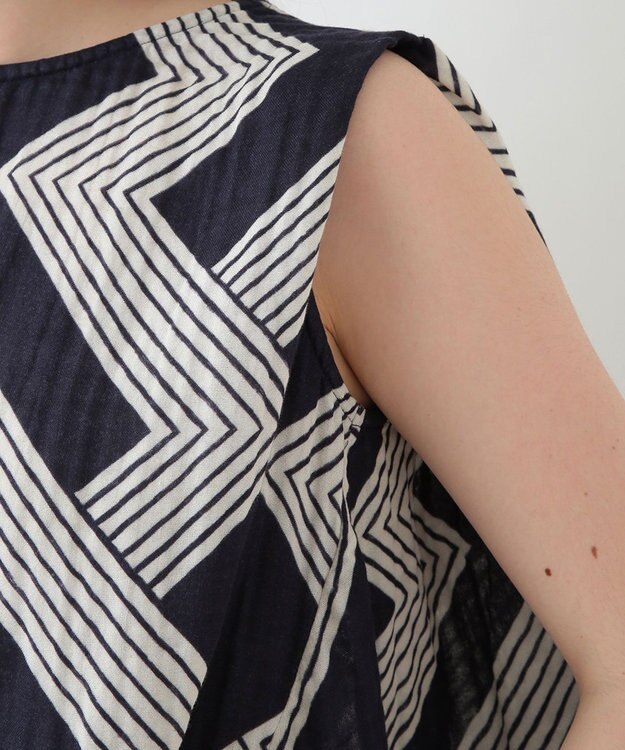 UCHINO クレープガーゼ ジオメトリックブラウス ダークブルー