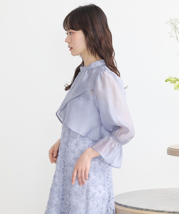 earth music&ecology SET2点シアーブラウス＋3Dレースワンピース サックスブルー