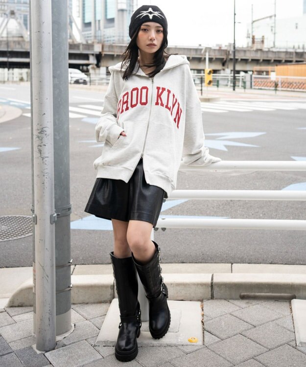 WEGO グラフィックBIGZIPパーカー オートミール