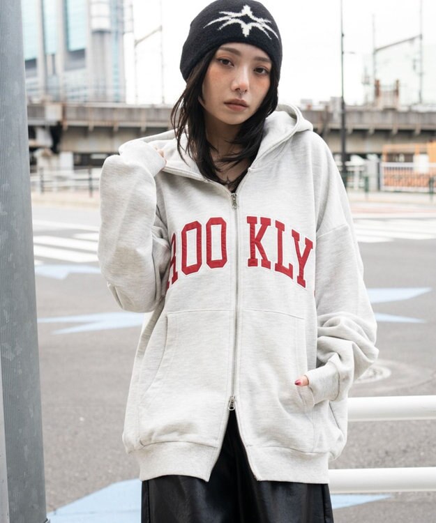 WEGO グラフィックBIGZIPパーカー オートミール